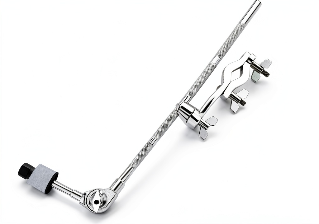 Installing MusicGear Cymbal Extension Clamp 47cm on a drum stand in a practice room