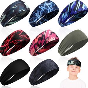 Zhanmai Boys Sport Headbands Camo and Plain-0