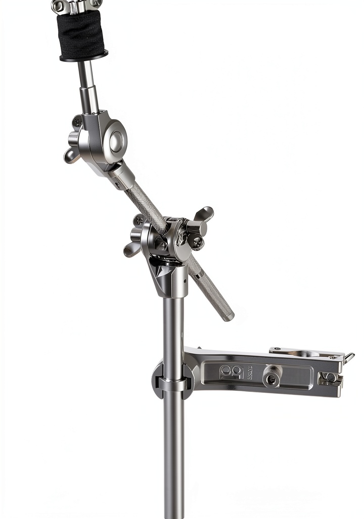 Drummer installing Meinl Cymbal Attachment Arm on a compact drum kit