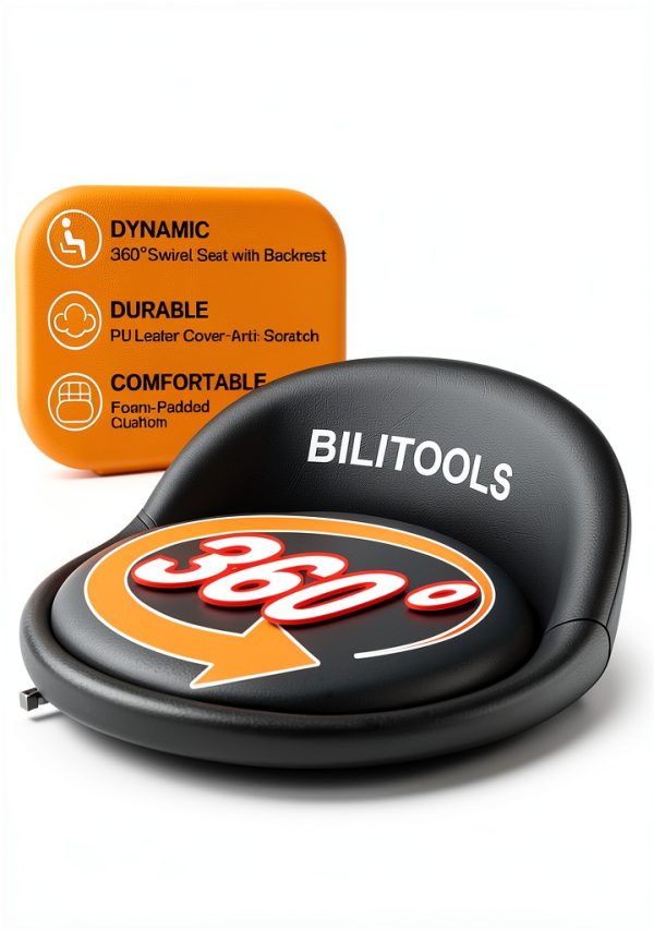 BILITOOLS Ergonomic Rolling Shop Stool Red and Black-2