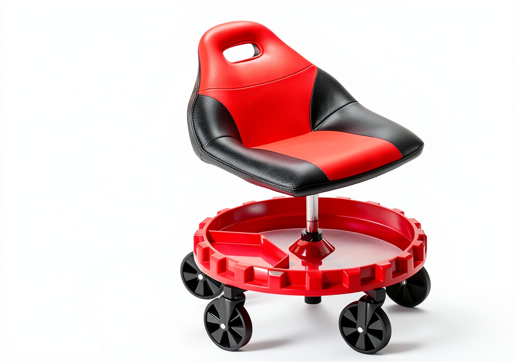Installing Traxion Racing Seat Garage Shop Roller Seat Red on a metal workbench