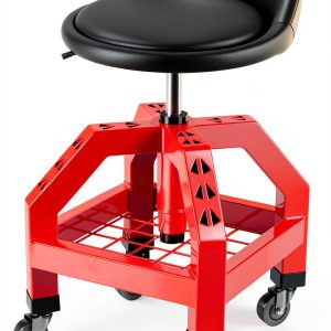 BILITOOLS Ergonomic Rolling Shop Stool Red and Black-0