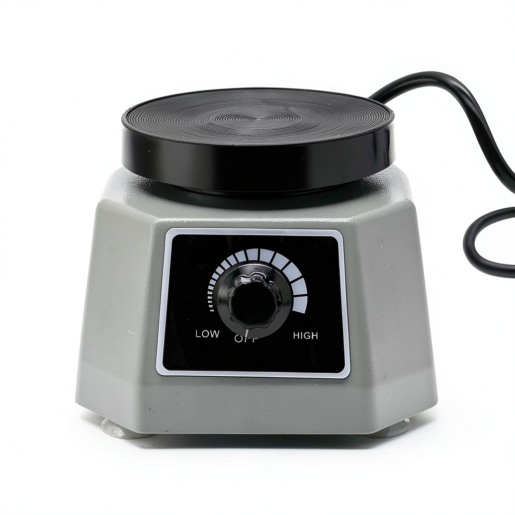 Installing Lab Vibrator, 4 inch Small Round Vibrating Plate, 100W Plaster Oscillator Paint Shaker, Adjustable Speed Gypsum Mixing Machine, for Remove Resin Bubbles Mixing Plaster Gypsum on a wooden desk
